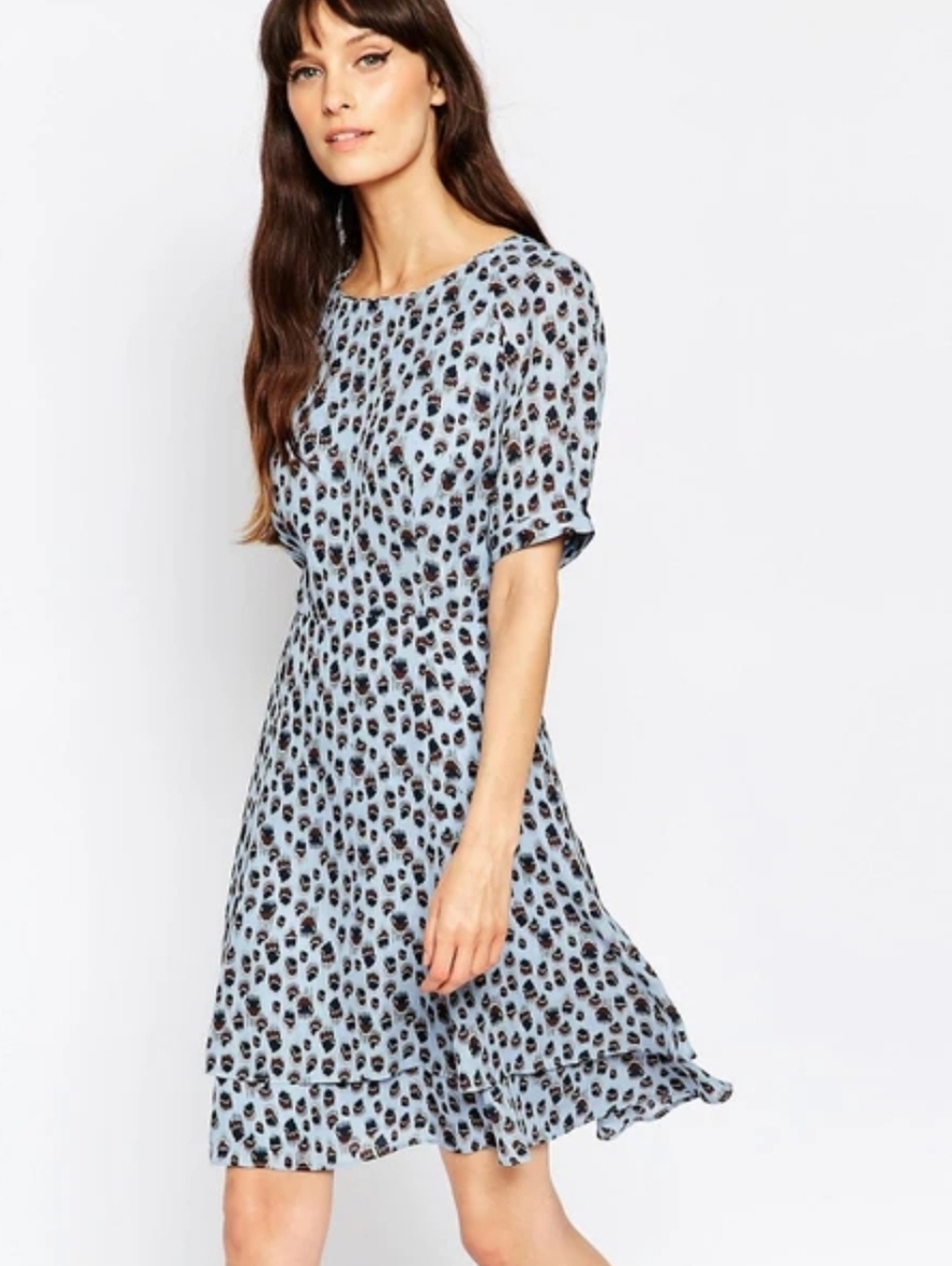 REISS JULES CORNFLOWER BLUE SHORT SLEEVE SILK FIT & FLARE DRESS SIZE 4